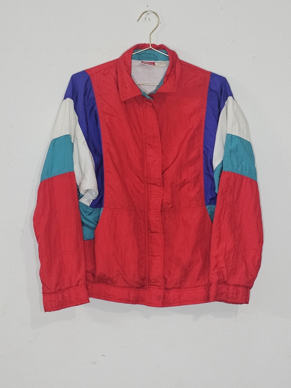 Vintage Tail Windbreaker Jacket Women's M Color Block Nylon Red Blue Retro 80s
